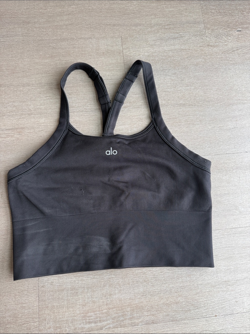 ALO Yoga Black Ribbed Crossback Sports Bra